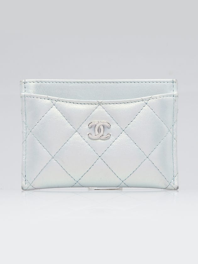 Chanel Light Blue Metallic Quilted Lambskin Leather CC Card Holder
