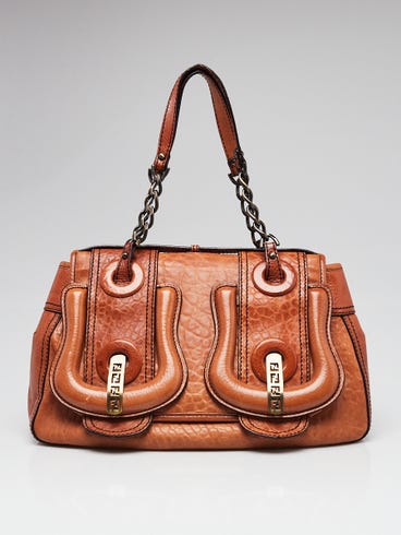 Fendi Brown Pebbled Calfskin Leather B Bag- 8BN165