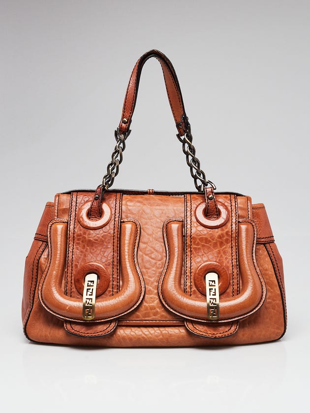 Fendi Brown Pebbled Calfskin Leather B Bag- 8BN165