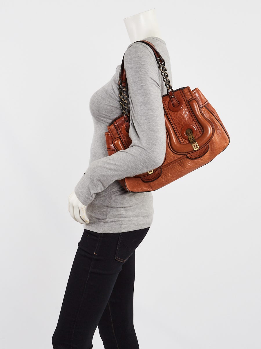 Fendi Brown Pebbled Calfskin Leather B Bag- 8BN165