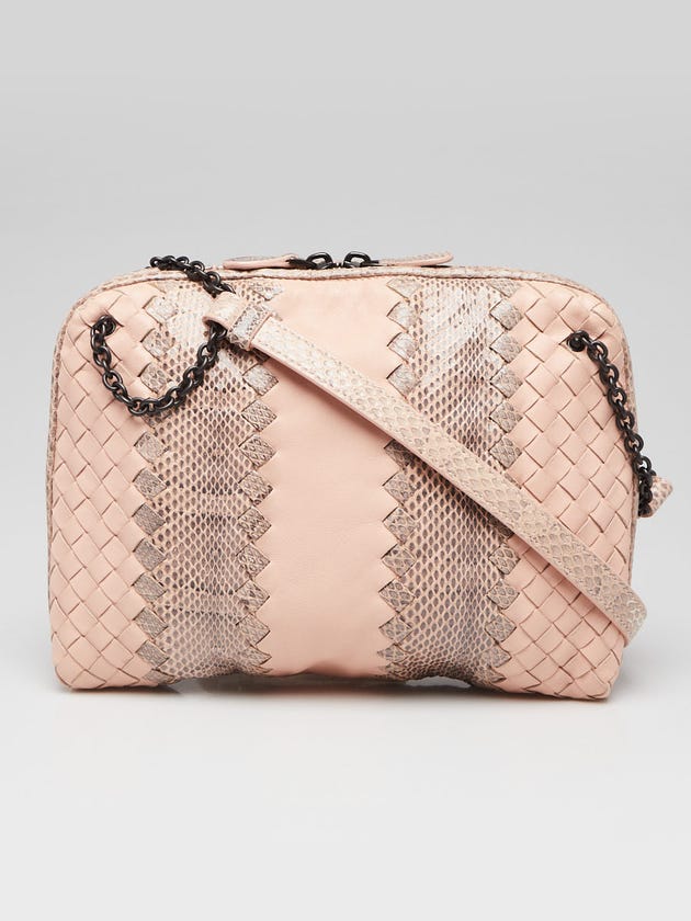 Bottega Veneta Light Pink Intrecciato Leather and Ayers Nodini Crossbody Bag