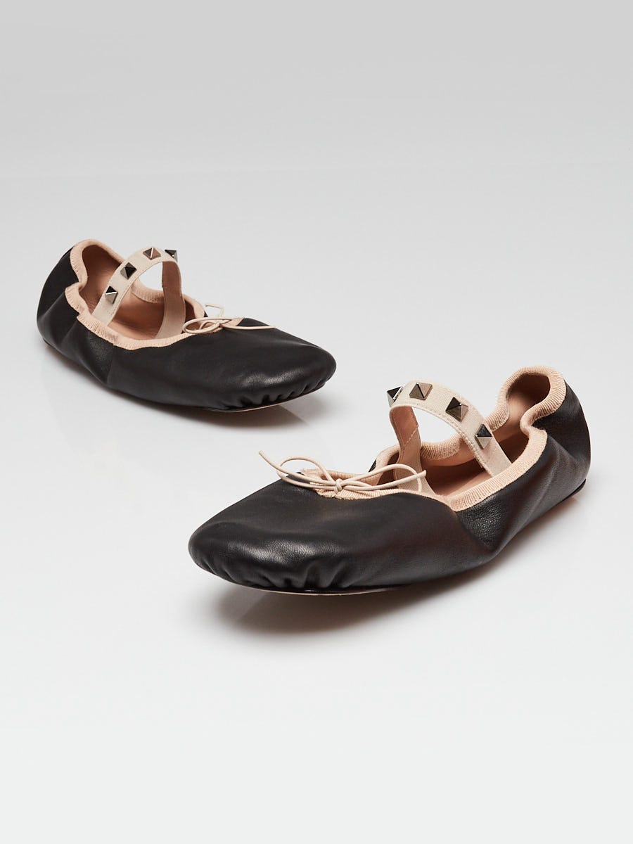 Valentino Ballerina ブラック Valentino Black Leather Rockstud Ballerina Slipper Flats Size L