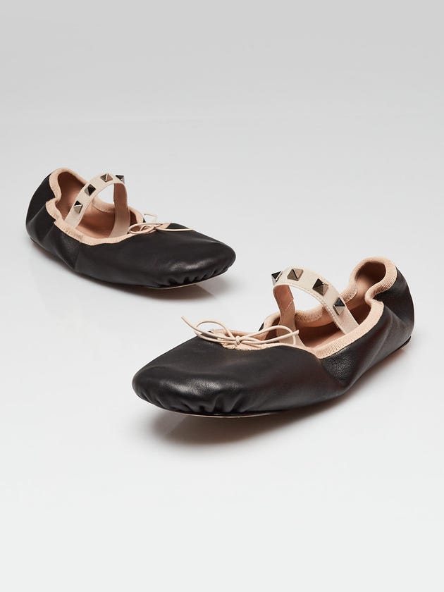 Valentino Black Leather Rockstud Ballerina Slipper Flats Size L