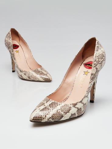 Gucci Brown/White Snakeskin Pumps Size 8.5/39