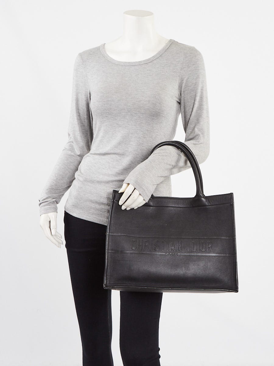 Christian Dior Black Leather Medium Book Tote Bag