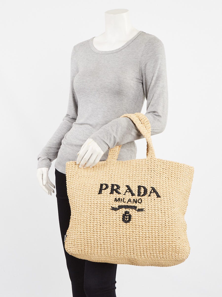 Prada Naturale Crochet Raffia Small Tote Bag | Yoogi's Closet