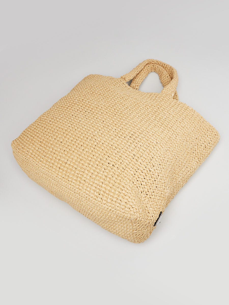Prada Naturale Crochet Raffia Small Tote Bag | Yoogi's Closet