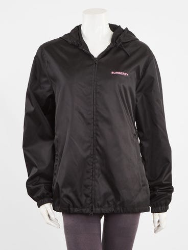 Burberry Black/Pink Nylon Hackney Zip Hooded Jacket Size XS