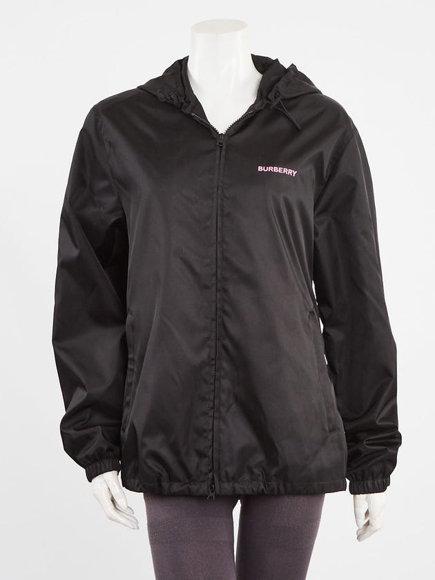Burberry Black/Pink Nylon Hackney Zip Hooded Jacket Size XS