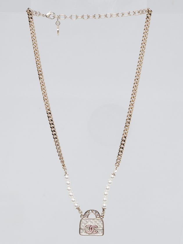 Chanel Gold Metal Faux Pearl and Chain Flap Bag Necklace