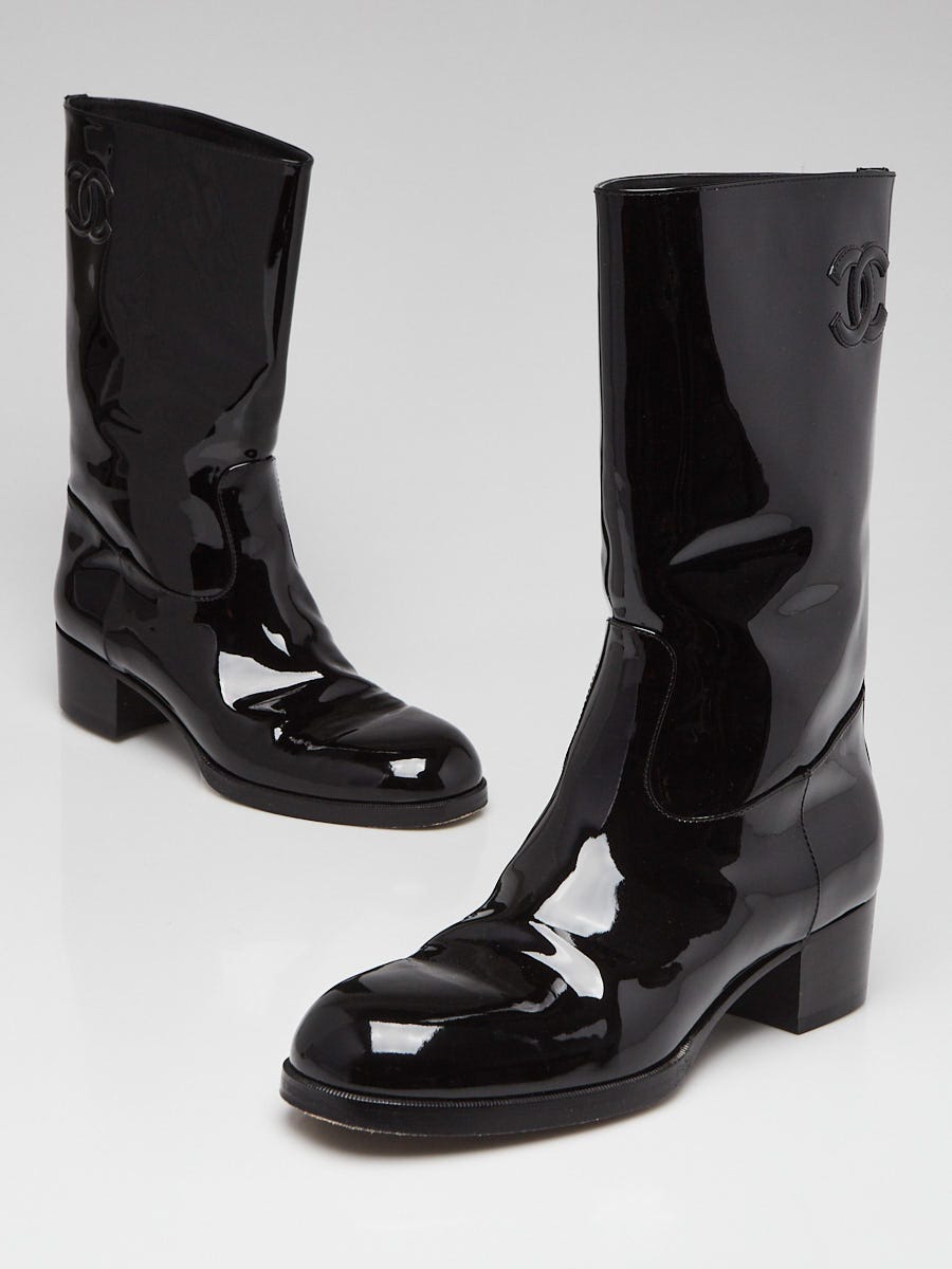 Chanel Black Patent Leather CC Rain Boots Size 10.5 41 Yoogi s Closet