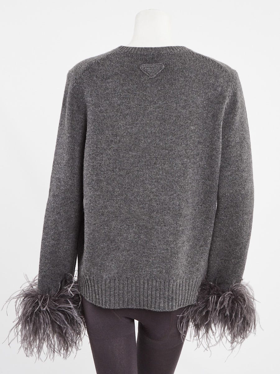 Prada Slate Grey Cashmere and Ostrich Feather Sweater Size 40/6