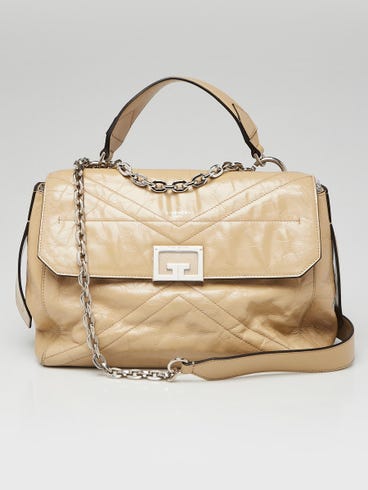 Givenchy Beige Crinkle Patent Leather Medium ID Flap Bag