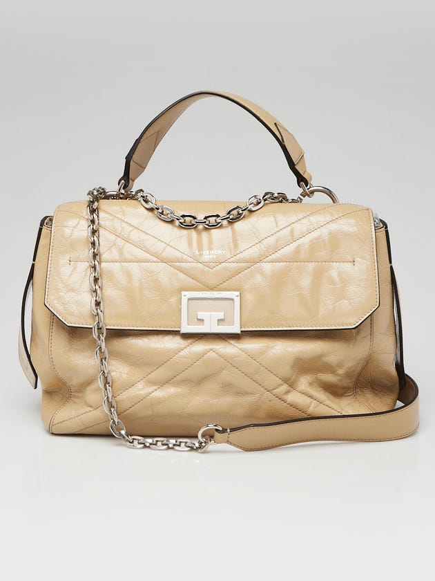 Givenchy Beige Crinkle Patent Leather Medium ID Flap Bag
