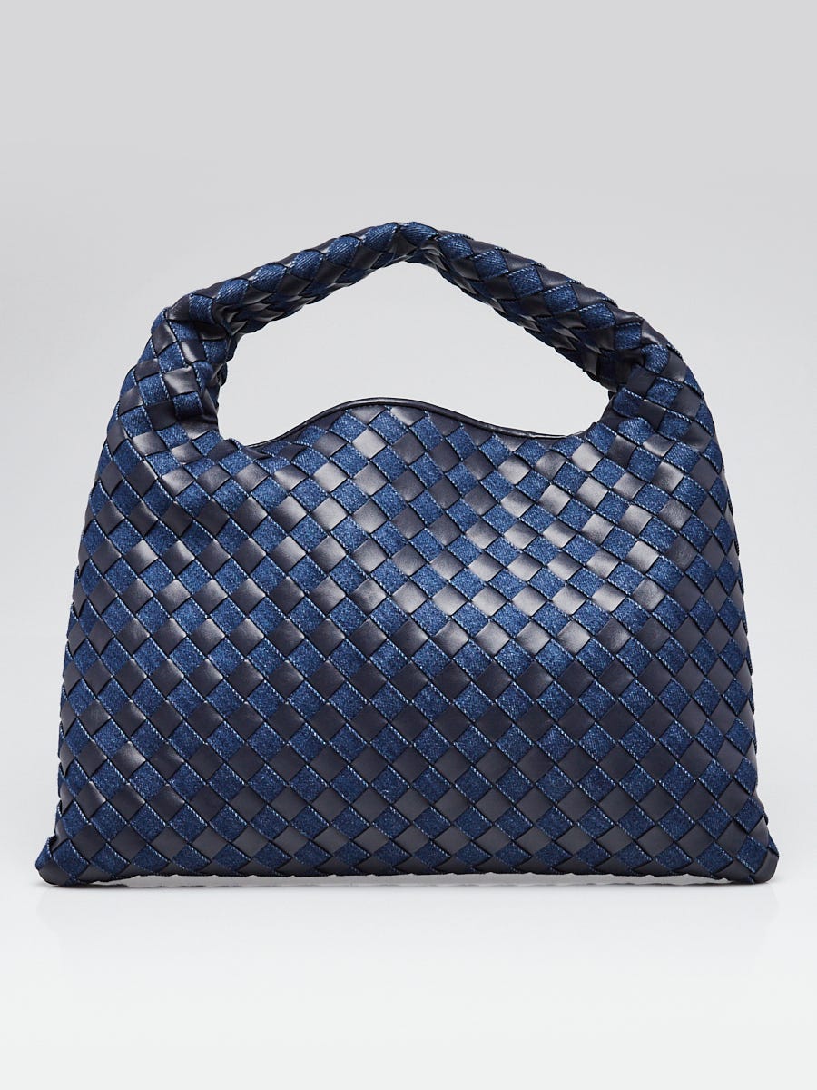 Bottega Veneta Abyss/Indigo Denim/Leather Intrecciato Woven Hop