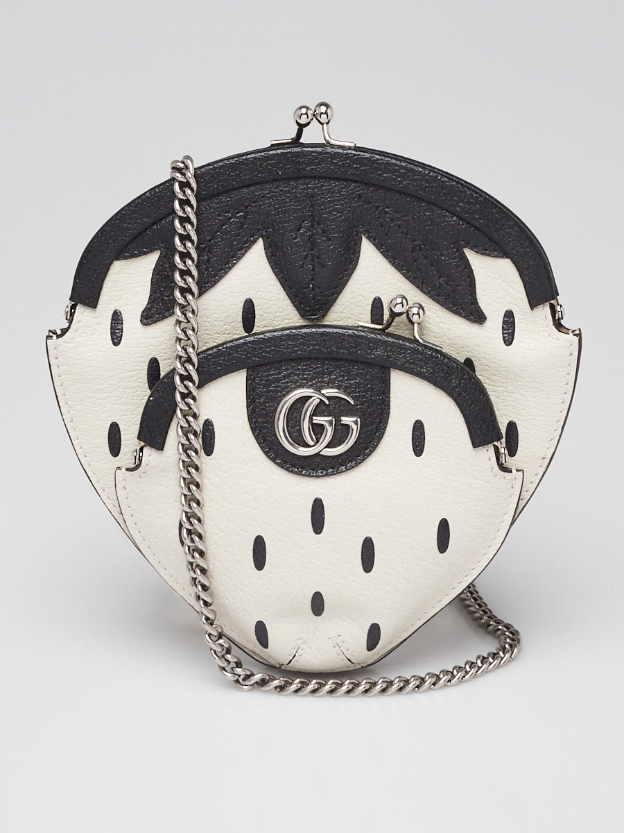 【GUCCI】ガマ口ポシェットSTRAWBERRYイチゴ ブラック×ホワイト 3rboutipue_2401043007010