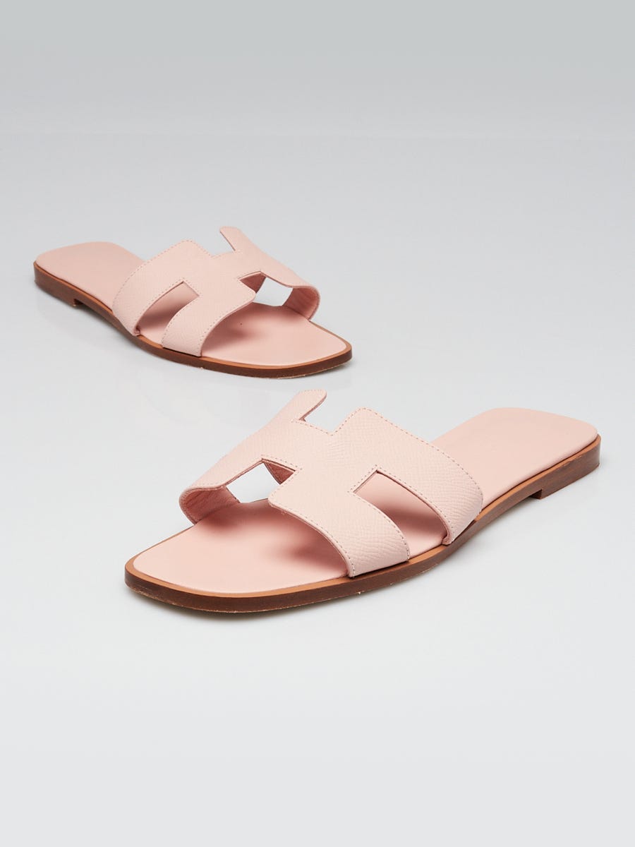 Hermes Rose Epsom Leather Oran Sandals Size 8.5/39 | Yoogi's Closet