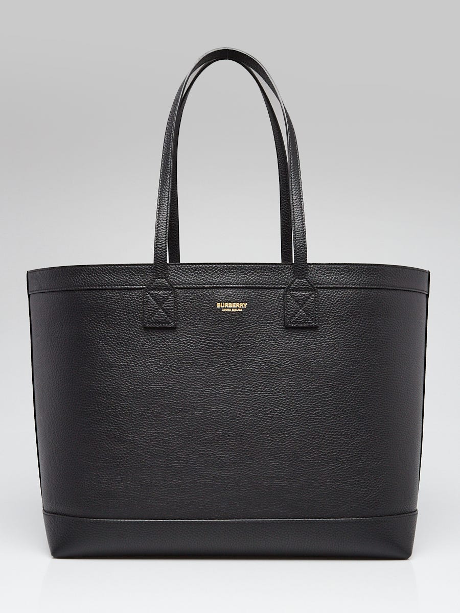 トートバッグ Burberry Black Leather Shopping Bag Burberry Black Pebbled Leather Small Title Tote Bag