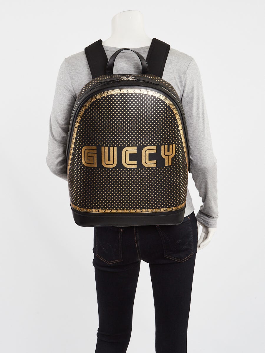 Gucci Black Leather "GUCCY" Sega Backpack Bag