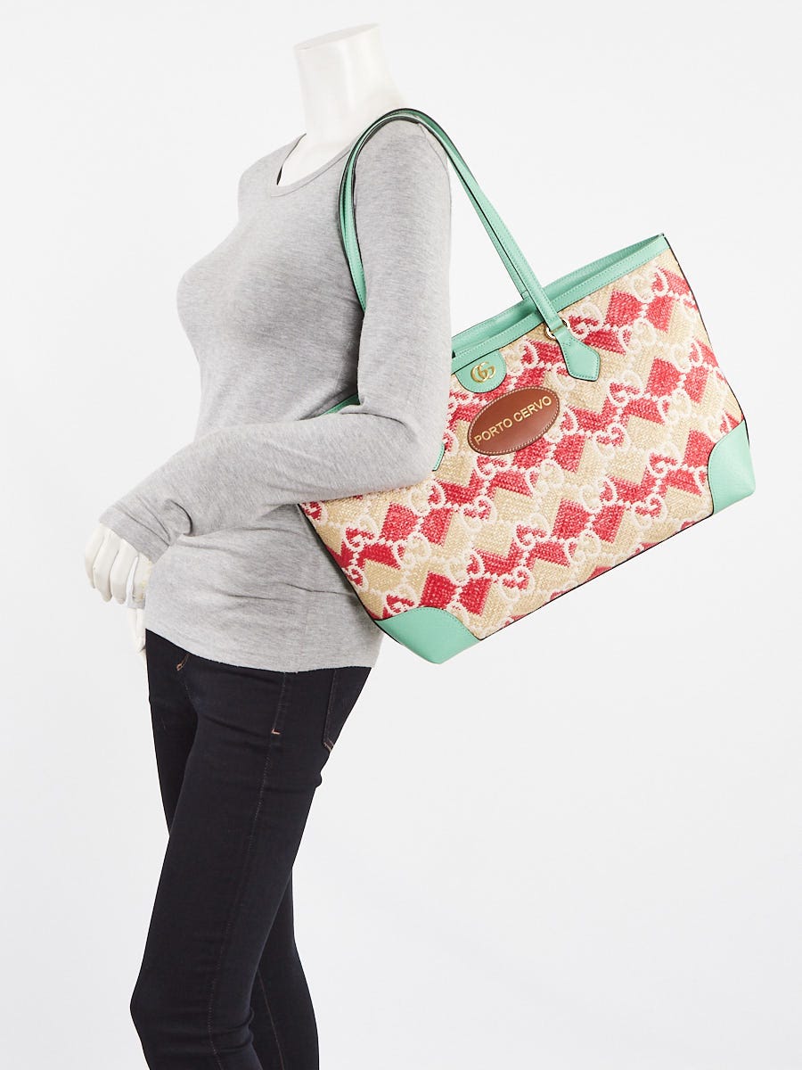 Gucci Green/Raffia GG Ophidia Porto Cervo Medium Tote Bag