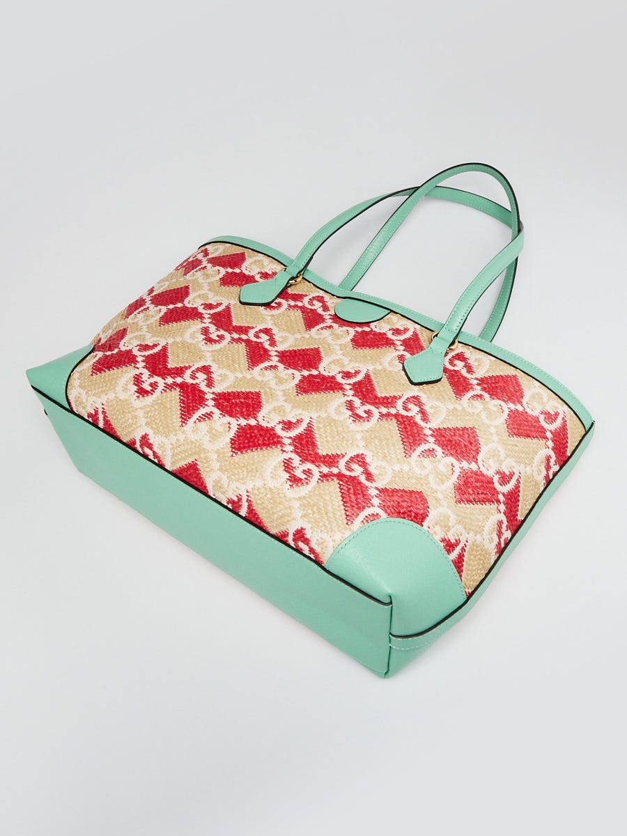 Gucci Green/Raffia GG Ophidia Porto Cervo Medium Tote Bag Gucci Green/Raffia GG Ophidia Porto Cervo Medium Tote Bag