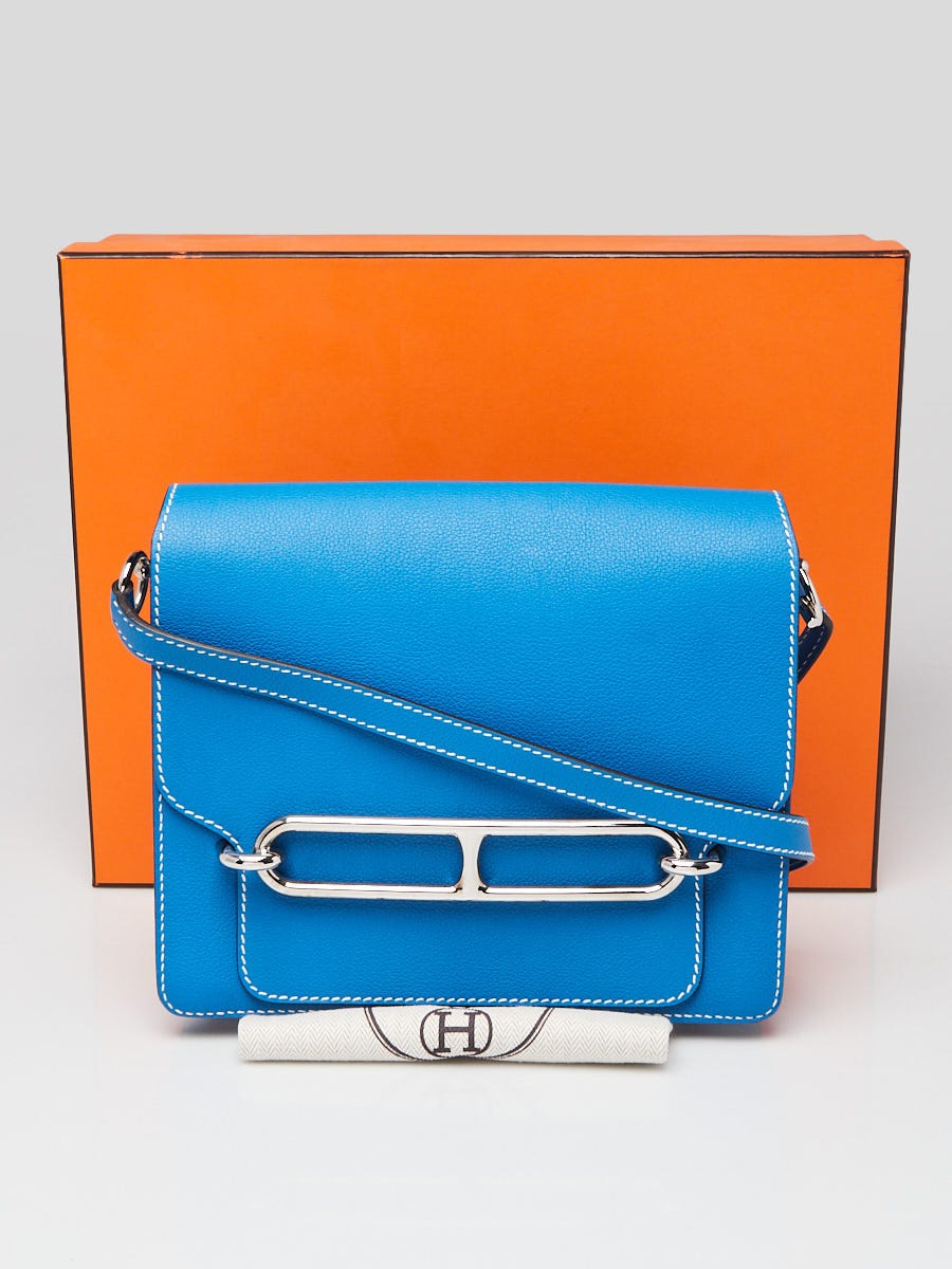 Hermes 23cm Bleu Hydra Evercolor Leather Palladium Plated Roulis