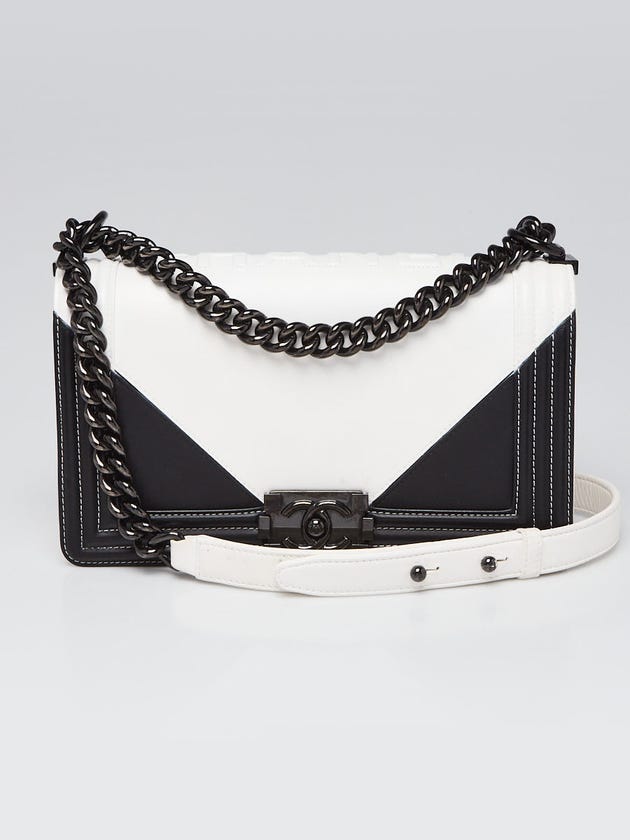 Chanel Black/White Quilted Calfskin Leather Geometric Medium Boy Bag