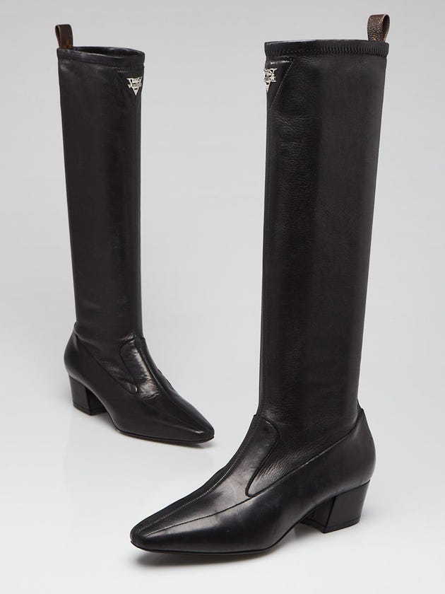 Louis Vuitton Black Stretch Leather Riding Boots Size 5.5/36