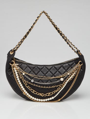 Chanel Black Quilted Lambskin Leather Paris-New York All About Chains Hobo Bag