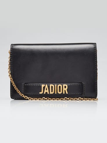 Christian Dior Black Calfskin Leather J'ADIOR Wallet on Chain Clutch Bag