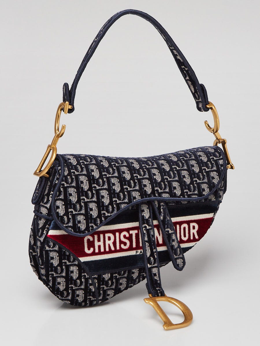 Christian Dior Blue Oblique Velvet Dior Saddle Bag | Yoogi's