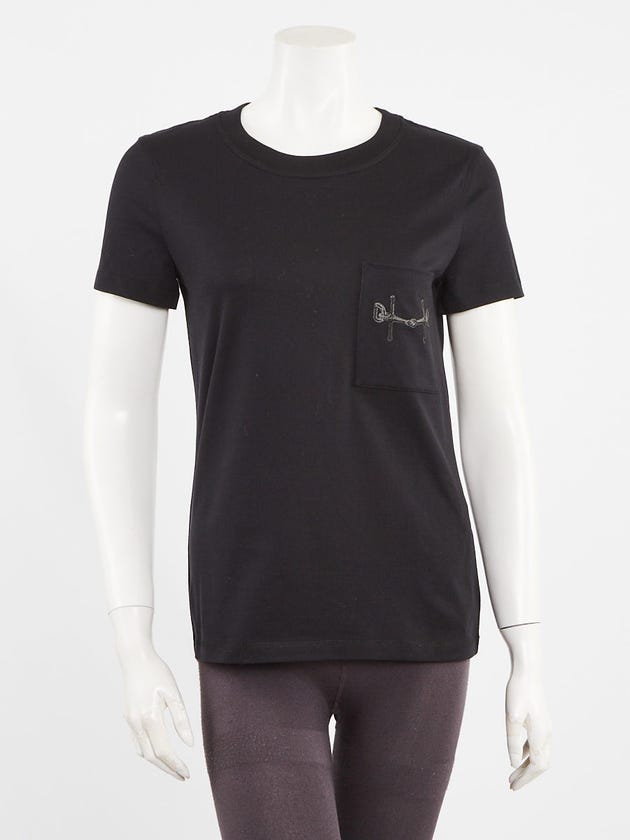 Hermes Black Cotton Horsebit Pocket T-Shirt Size 2/34