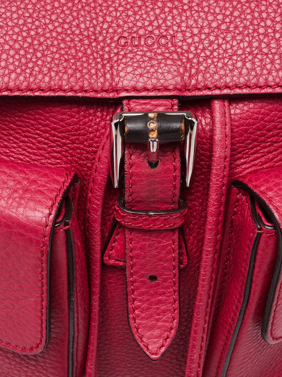 Gucci Dark Pink Pebbled Leather Bamboo Backpack Bag  display picture 2