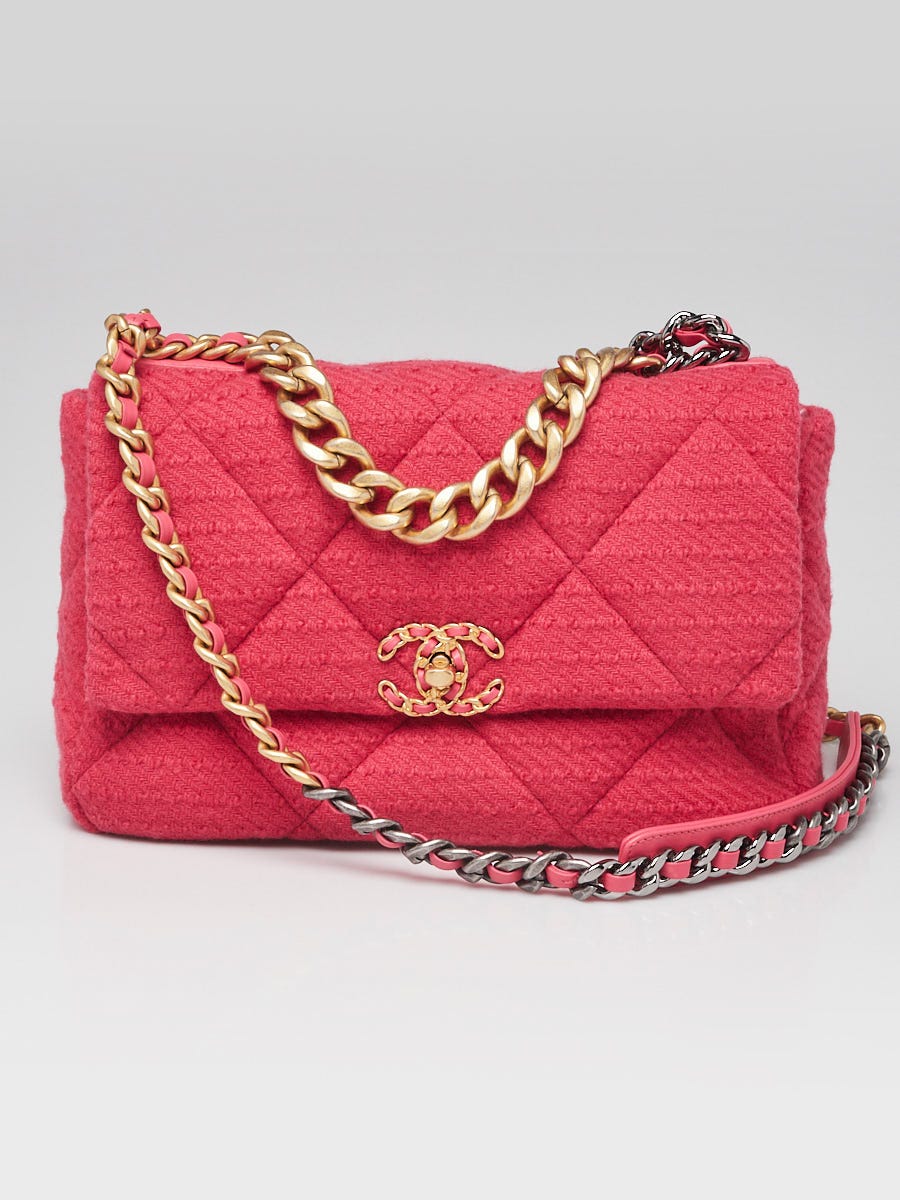 [CHANEL] 19 Flap Bag Pink Tweed★Large Chanel Pink Quilted Tweed Chanel 19 Large Flap Bag | Yoogi's