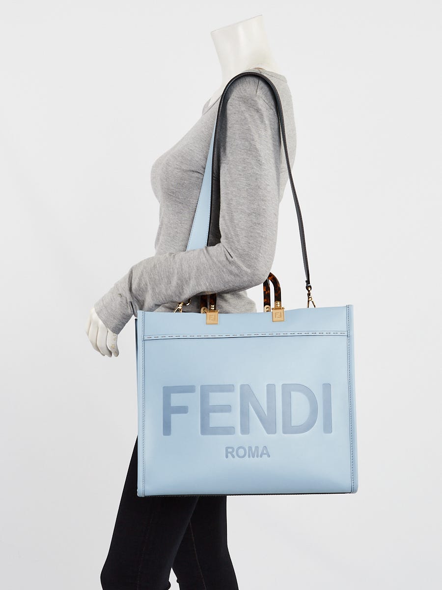 Fendi Light Blue Leather Medium Sunshine Tote Bag -8BH386