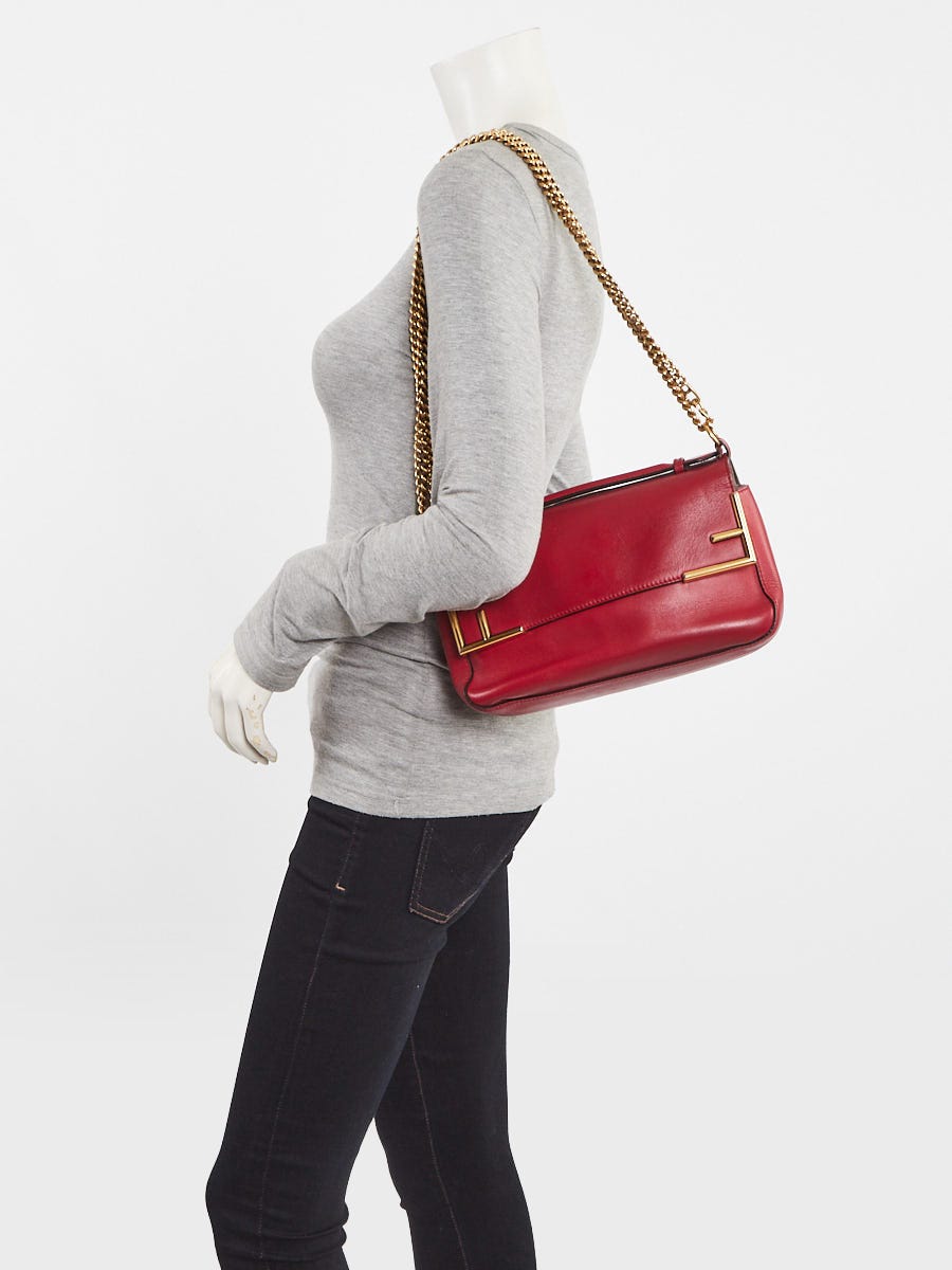 Fendi Red/Brown Coated Canvas and Leather Double F Shoulder Bag