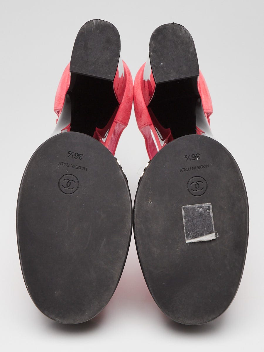 Chanel Rose Fonce/Black Suede/Patent Leather Cap Toe Platform Maryjane Shoes Size 6/36.5
