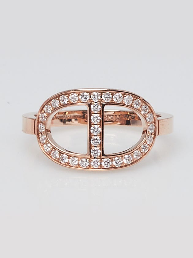 Hermes 18k Rose Gold and Diamond Chaine d'Ancre Contour Medium Model Ring Size 5/49