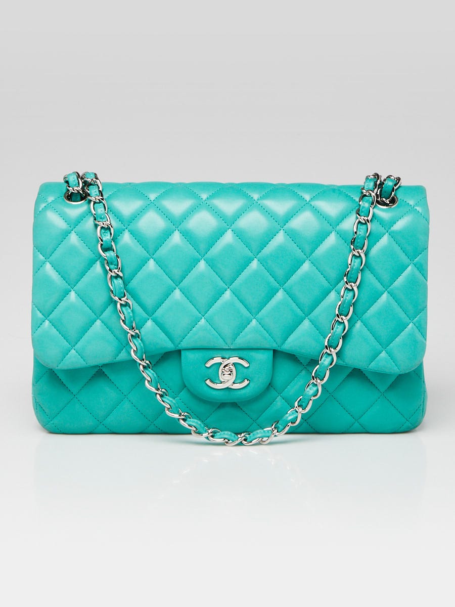 Chanel Green Quilted Lambskin Leather Classic Jumbo Double Flap Bag