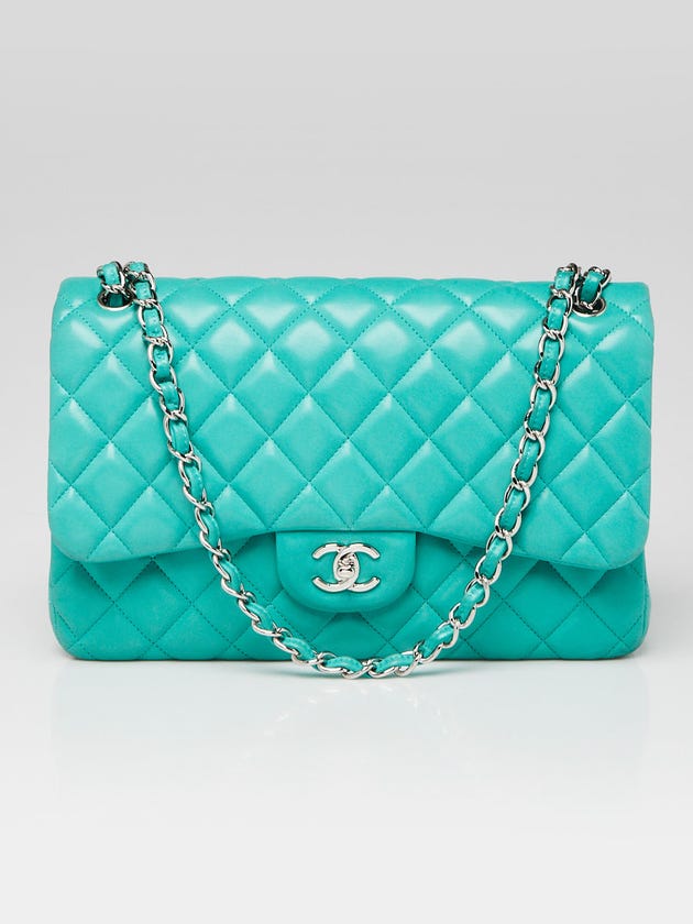 Chanel Green Quilted Lambskin Leather Classic Jumbo Double Flap Bag