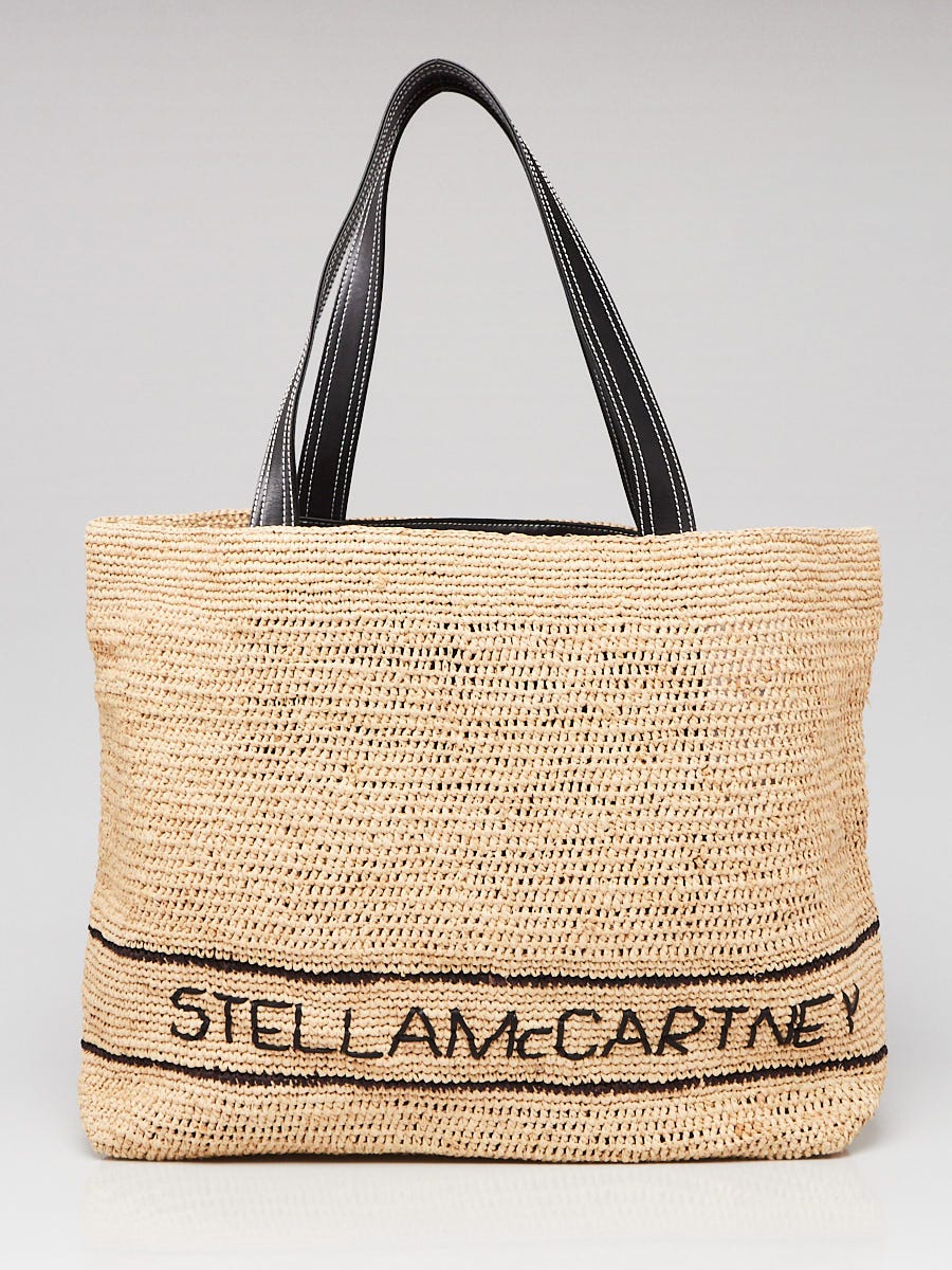 Stella McCartney Black Vegan Leather Woven Raffia Tote Bag