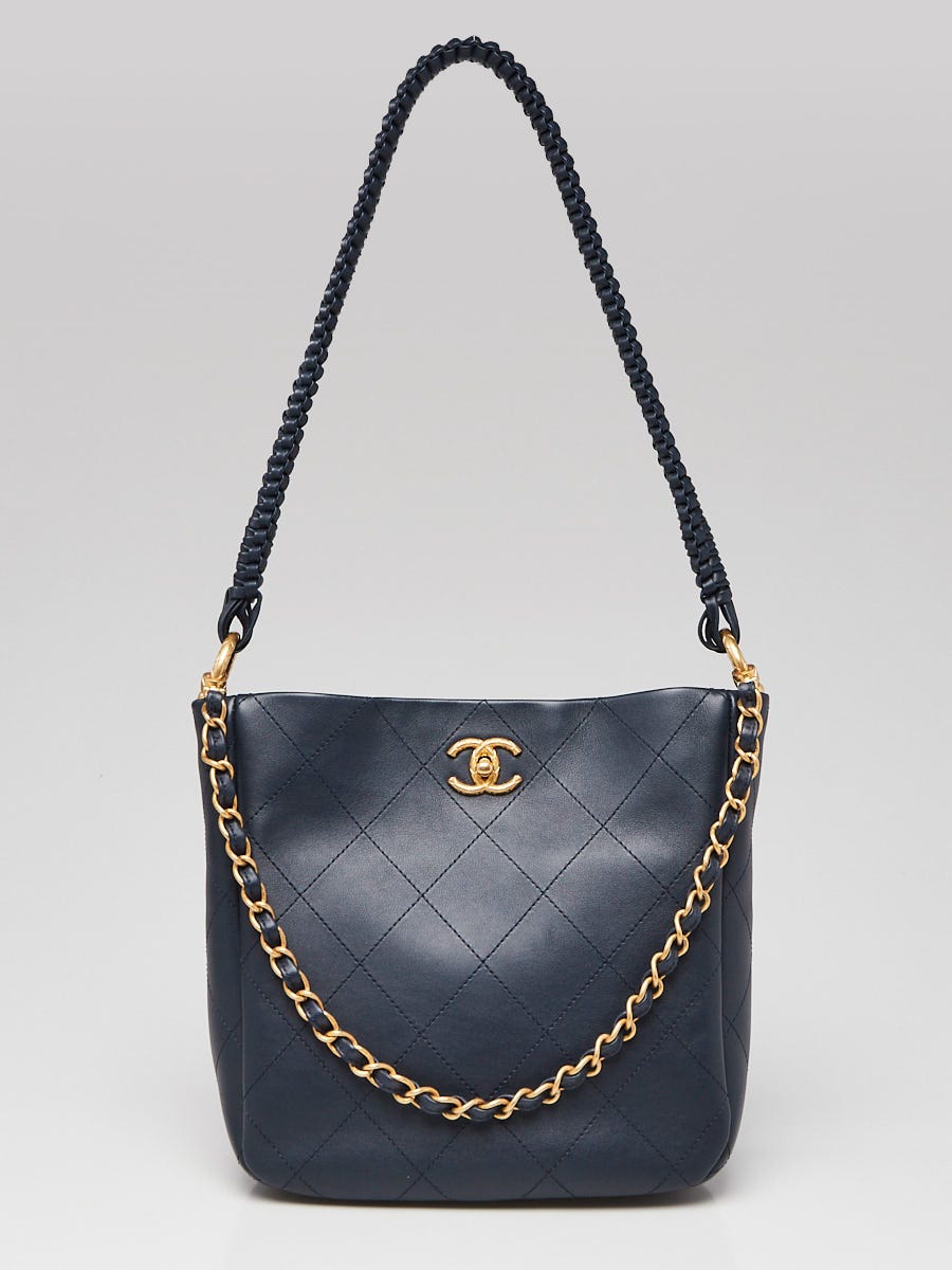 Chanel Navy Blue Quilted Calfskin Leather Braided Handle Chain Chanel Navy Blue Quilted Calfskin Leather Braided Handle Chain