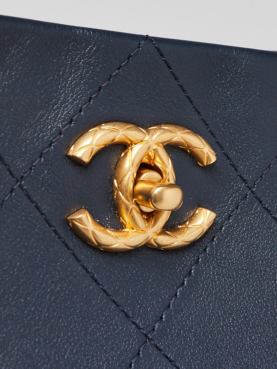 Chanel Navy Blue Quilted Calfskin Leather Braided Handle Chain Chanel Navy Blue Quilted Calfskin Leather Braided Handle Chain