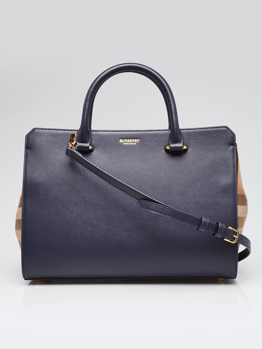 Burberry Dark Canvas Blue Leather Vintage Check Small