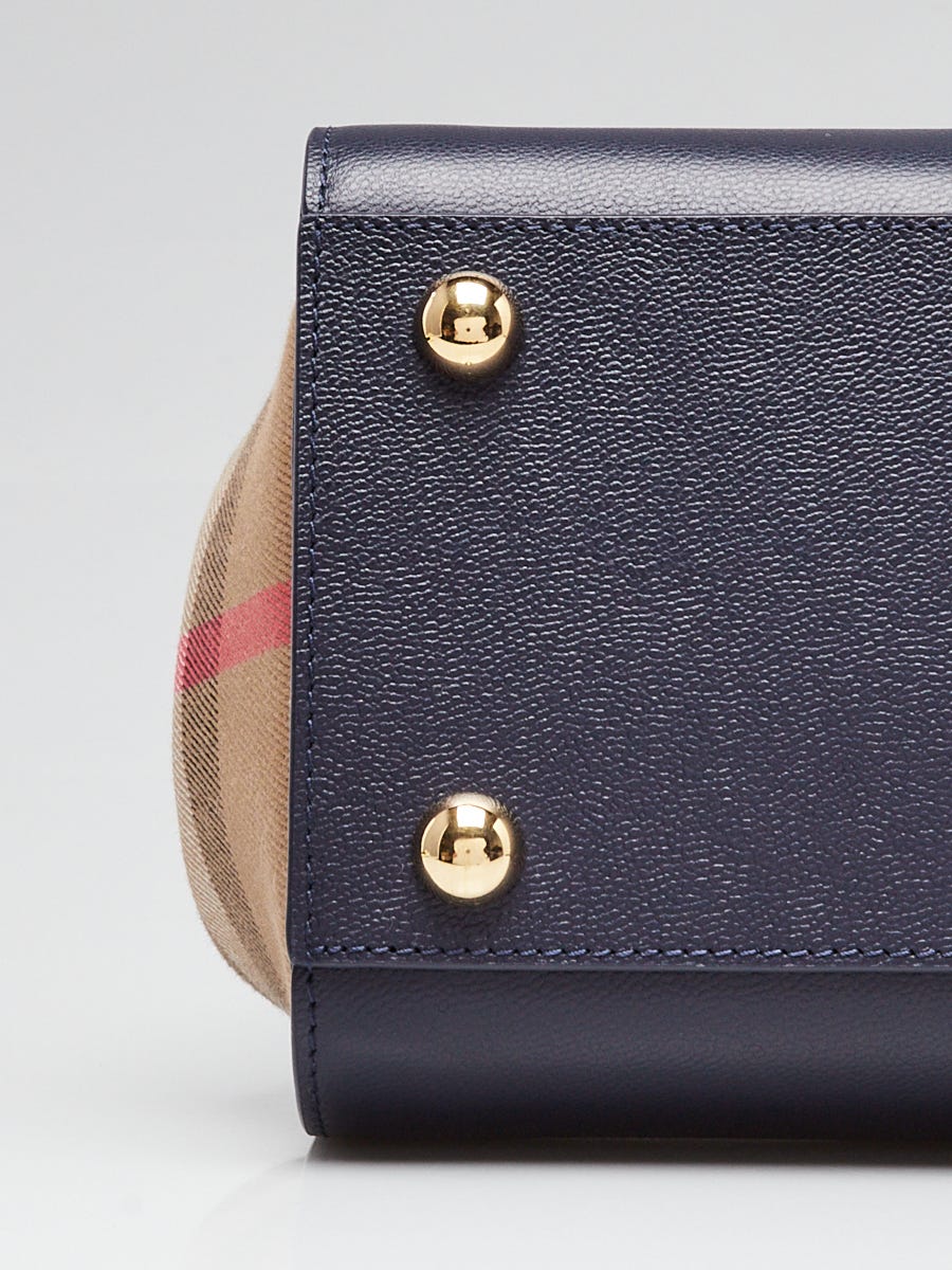 Burberry Dark Canvas Blue Leather Vintage Check Small Banwell Bag
