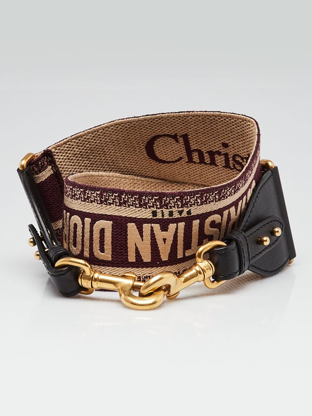 Christian Dior Burgundy/Beige Canvas Logo Strap