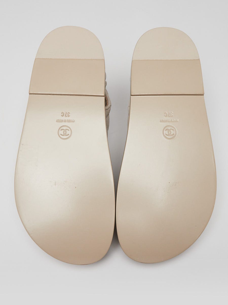 Chanel Grey Quilted Nubuck CC Dad Sandals Size 6.5/37