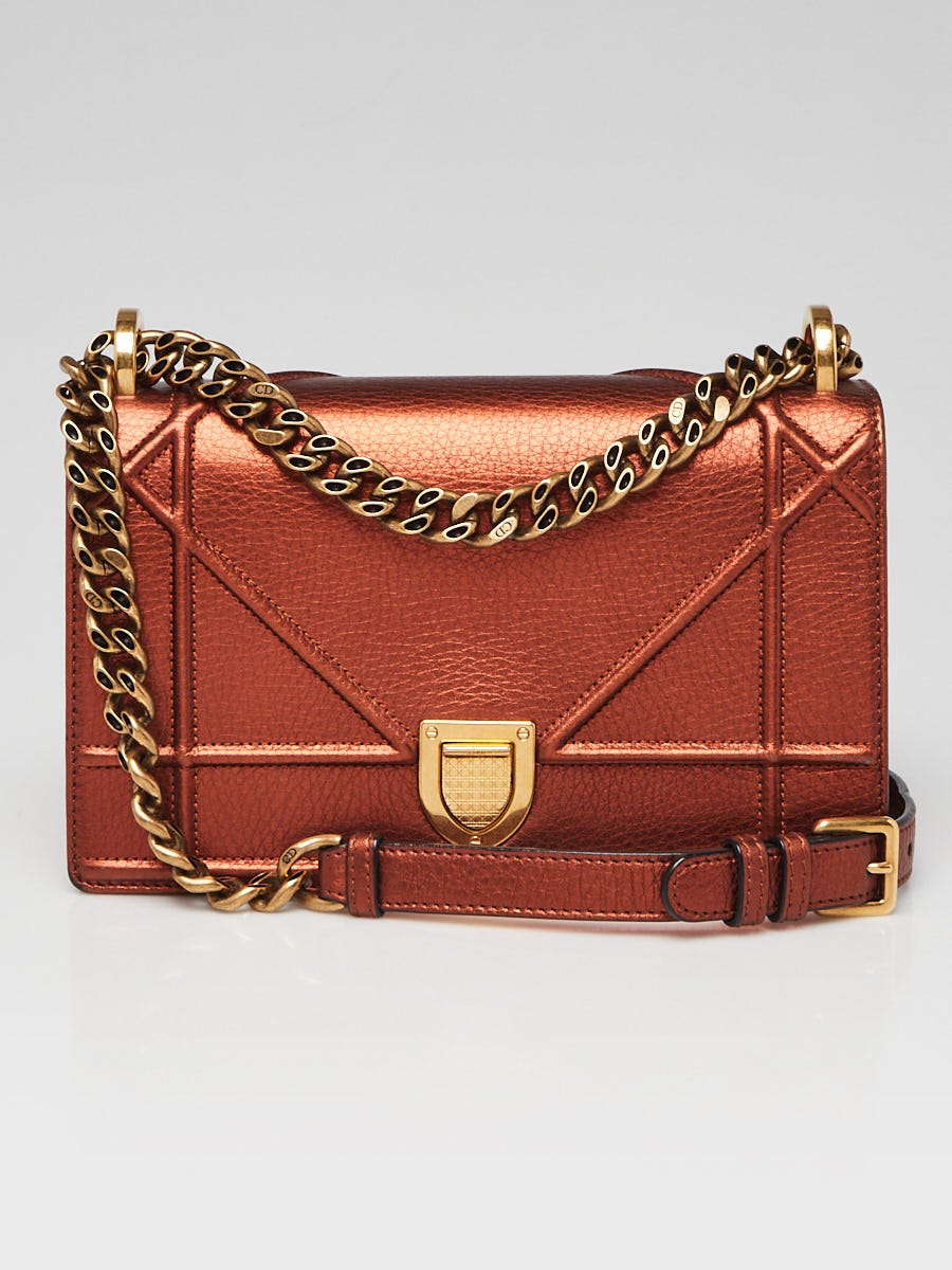 Christian Dior Metallic Bronze Leather Diorama Small Flap Bag