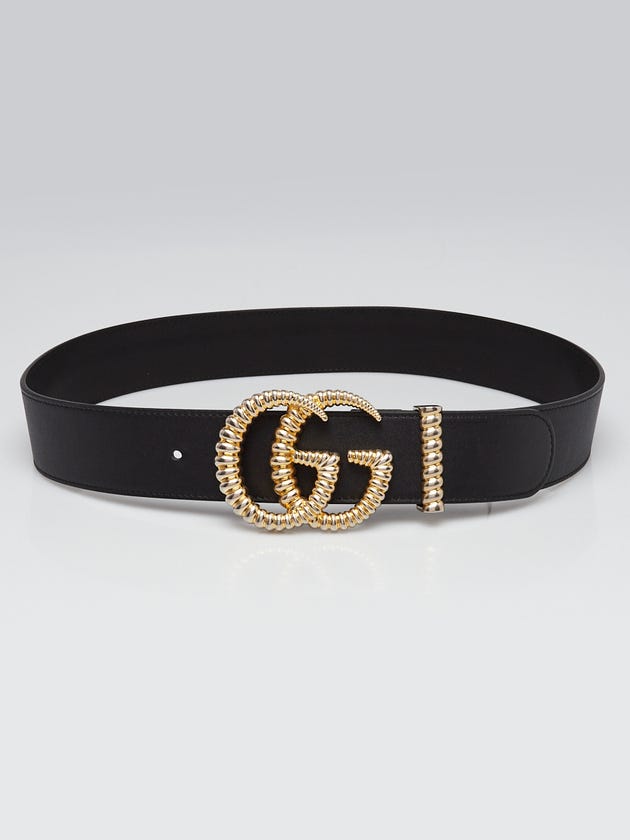 Gucci Black Grained Leather Double G Torchon Belt Size 80/32