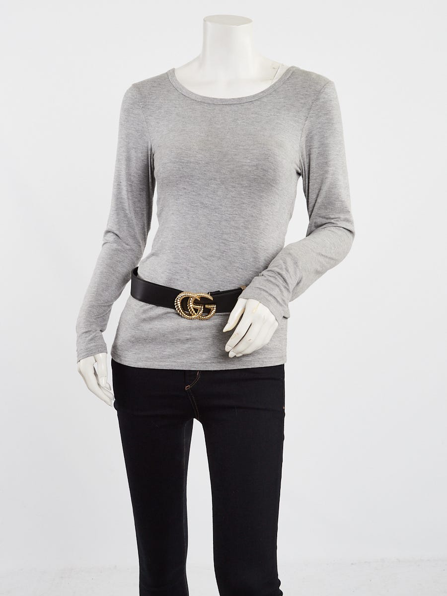 Gucci Black Grained Leather Double G Torchon Belt Size 80/32